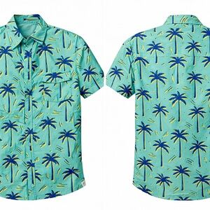 Free Planet Men's Palm Tree Print Shirt - Teal and Navy